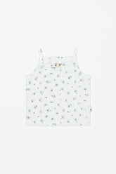 Flat lay of Avauma blue mint garden sleeveless top – lightweight cotton with floral print